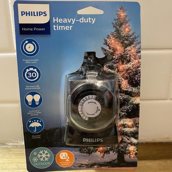 Philips On Off 2 Outlet HD Mechanical Timer Plug In Outdoor Grounded Christmas - Picture 2 of 4